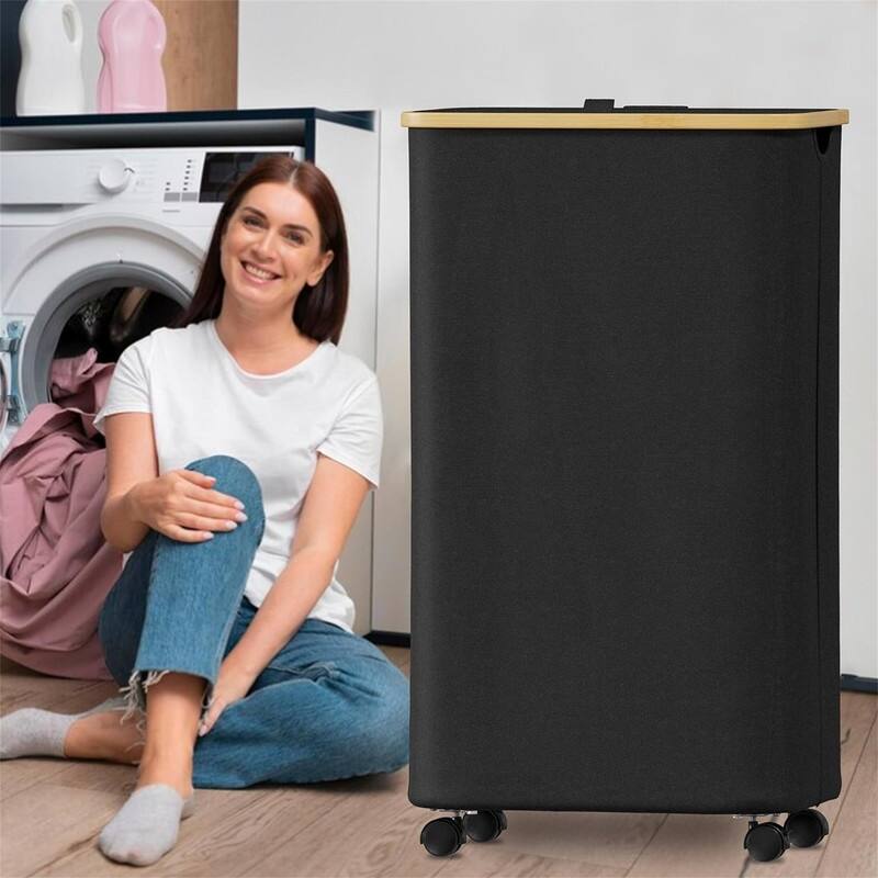 Laundry Hamper with Wheels and Lid - 17.5"L x 13.25"W x 30.25"H - 17.5"L x 13.25"W x 30.25"H - Black