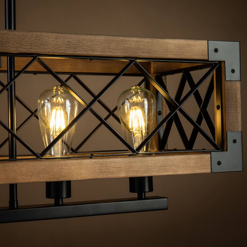 5-Light Farmhouse Square/Rectangle Kitchen Island Chandelier with Solid Wood Accent - 31.5*31.5*9.84