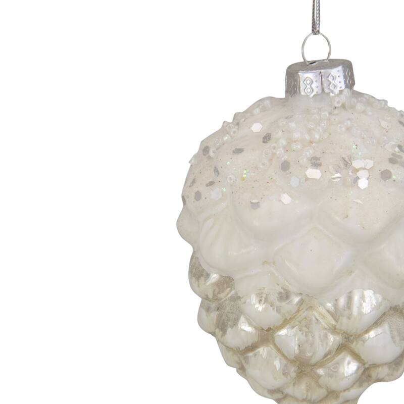 Frosted Pine Cone Glass Christmas Ornament - 3.75" - White