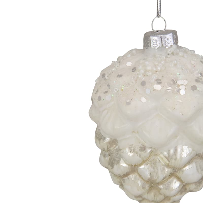 3.75" White Frosted Pine Cone Glass Christmas Ornament