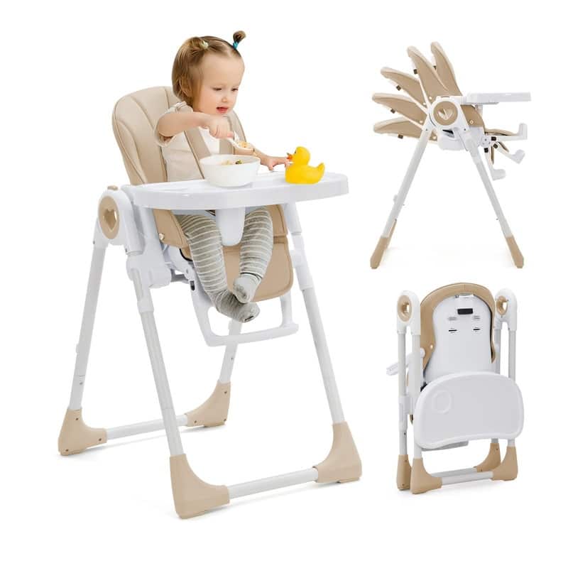 Foldable Baby High Chair with Adjustable Height, 5 Recline Positions & Removable Double Tray - Easy Clean