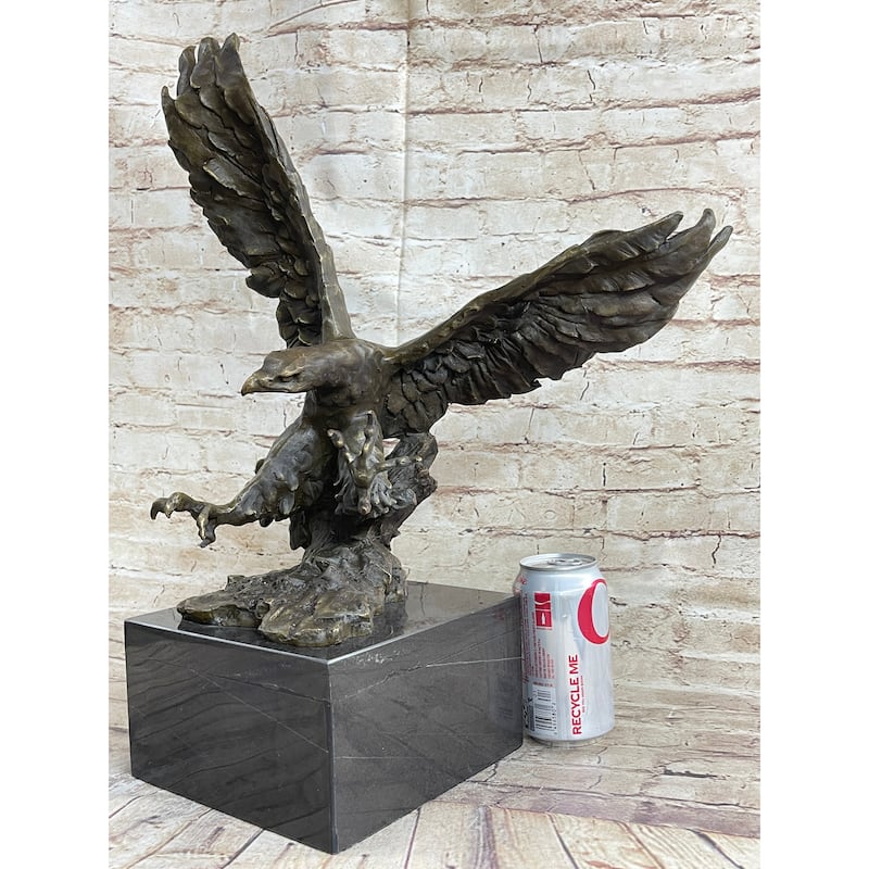 Eagle Landing With Outstretched Talons Bronze Sculpture Statue On Marble Base