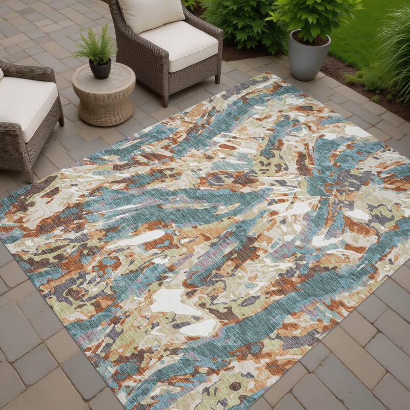 Machine Washable Indoor/ Outdoor Brushstrokes Chantille Rug