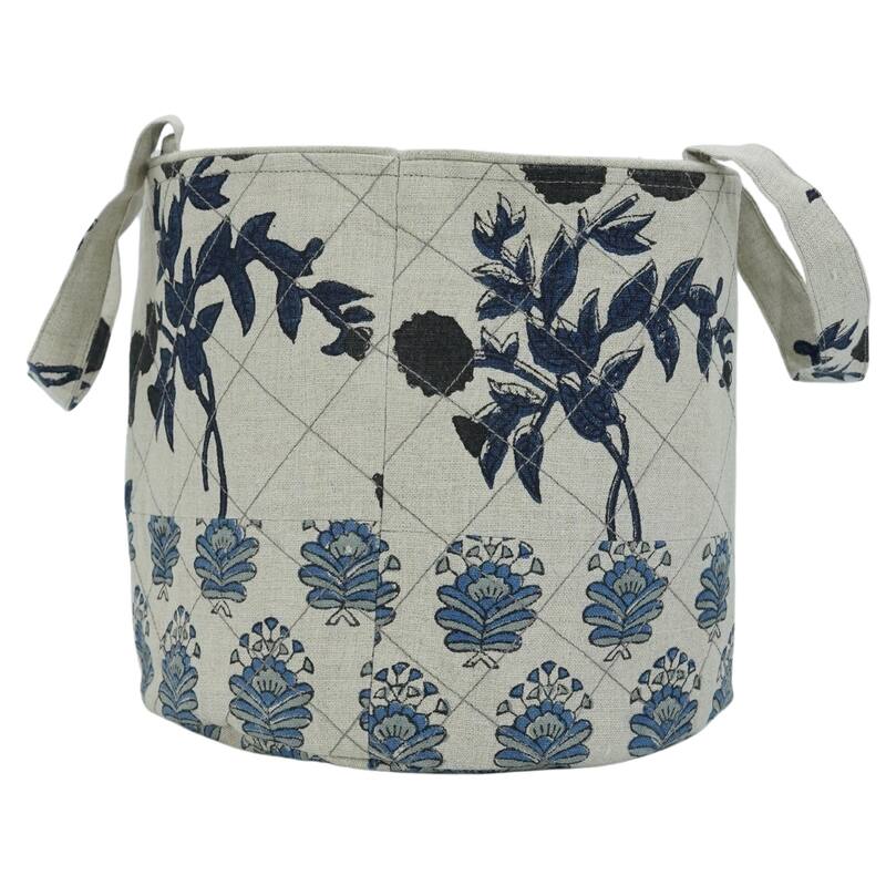Fabdivine Handmade Floral Room Décor Nursery Storage Basket - Gulab- Black, Blue, Grey - 8"X6"