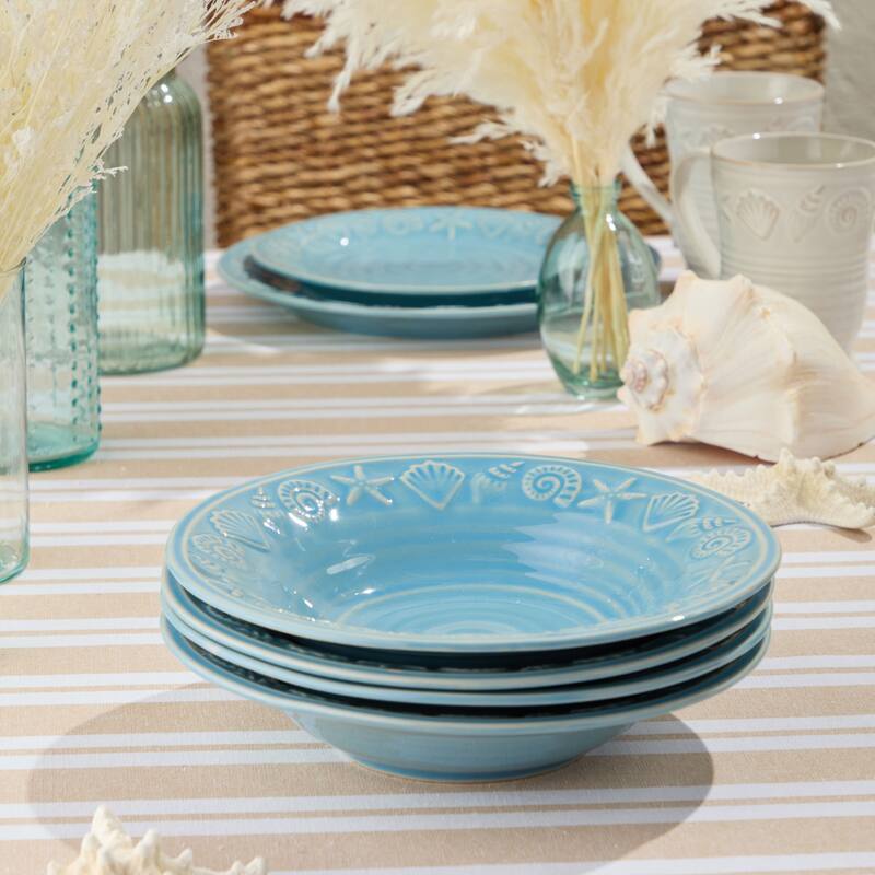 Certified International Coastline Blue 9" Soup/Cereal Bowls, 30oz., Set of 4 - 9.00"L x 9.00"W x 2.00"H