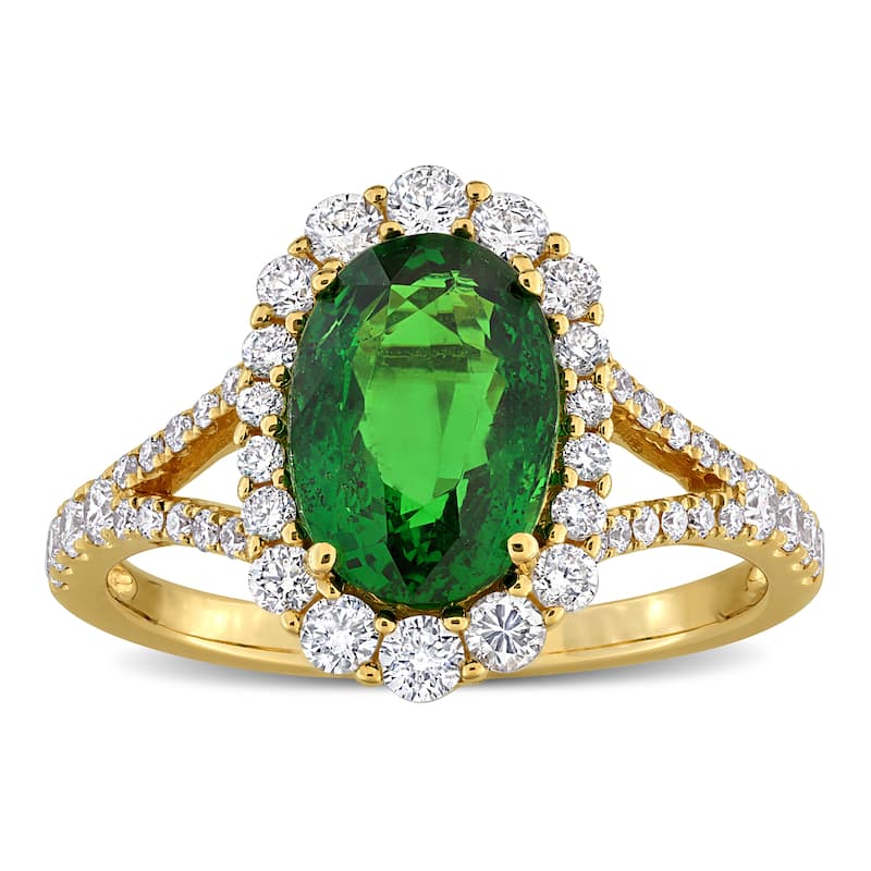 Miadora 2 5/8ct TGW Oval-Cut Tsavorite 5/8ct TDW Diamond Cocktail Split Shank Ring in 14k Yellow Gold