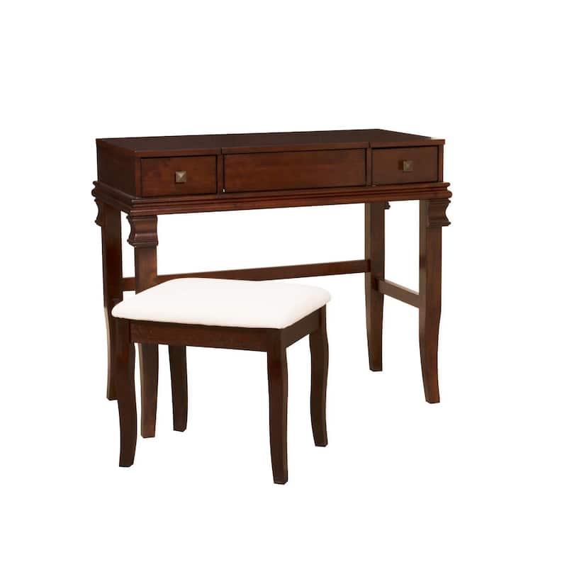 36" Walnut Brown Vanity Set with Mirror and Upholstered Stool