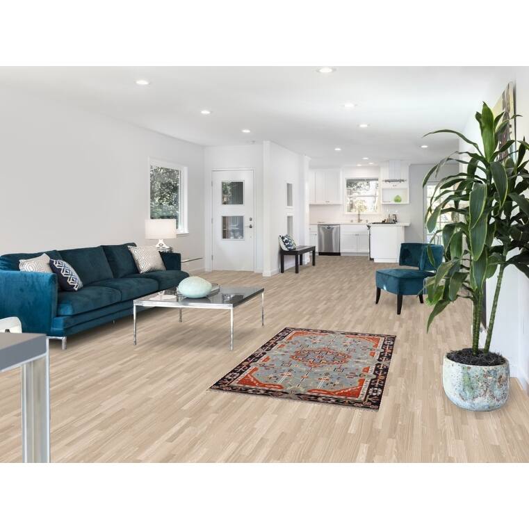 Light Blue Geometric Kazak Rug Hand-Knotted Wool Carpet - 3'0" X 5'2"