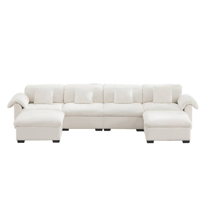 Large U-Shaped Deep Seat Modular Sofa with Storage Seats & 2 Storage Ottomans