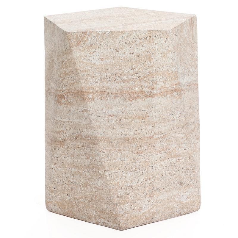 Nexovo Modern Geometric Side Table with Accent Painted Finish for Living Rooms, Bedroom, and Patios - Travertine