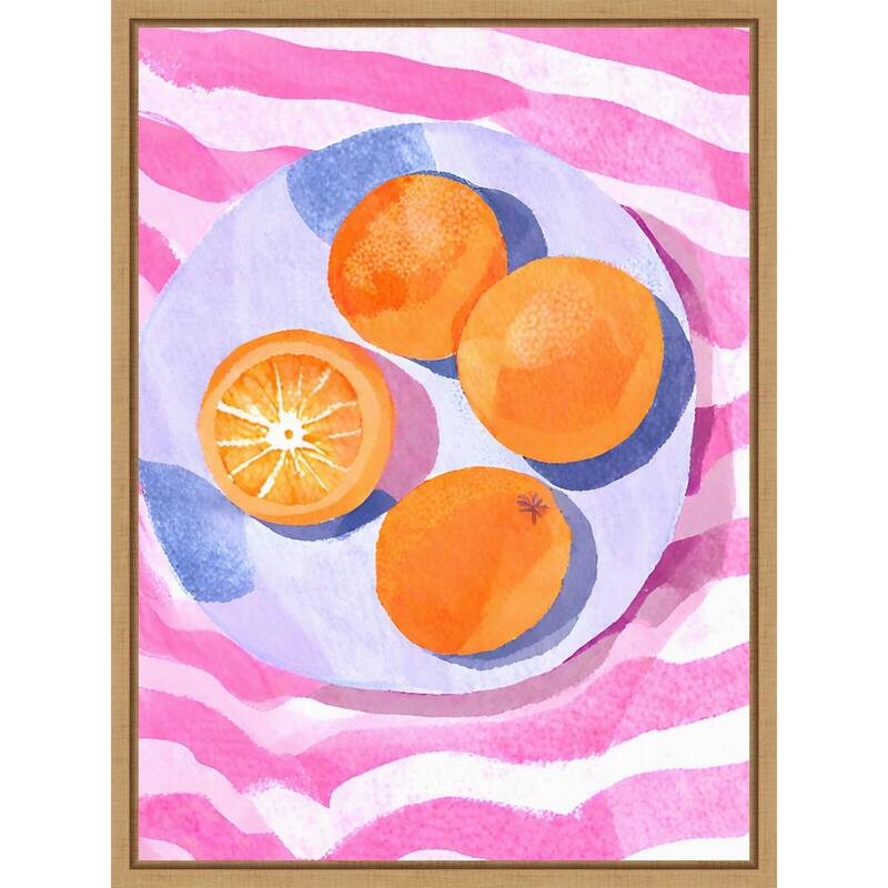 Orangen auf Teller by Ohkimiko (18 x 24 in.), Framed Canvas Wall Art Print