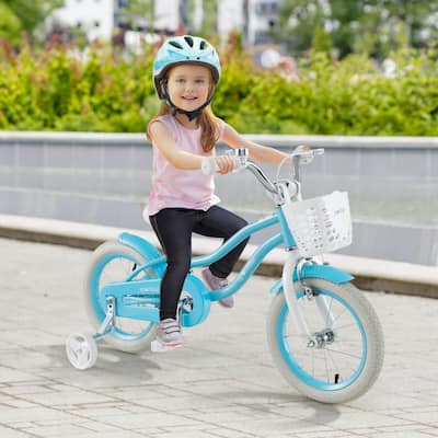 14" Kid's Bike w/ Removable Training Wheels & Basket for 3-5 Years Old