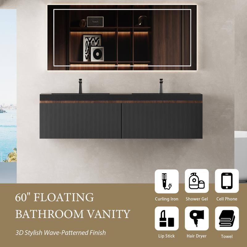 ABRUZZO Floating Vanity with Integrated Top Sink Soft-Close Wall-Mount Bathroom Cabinet