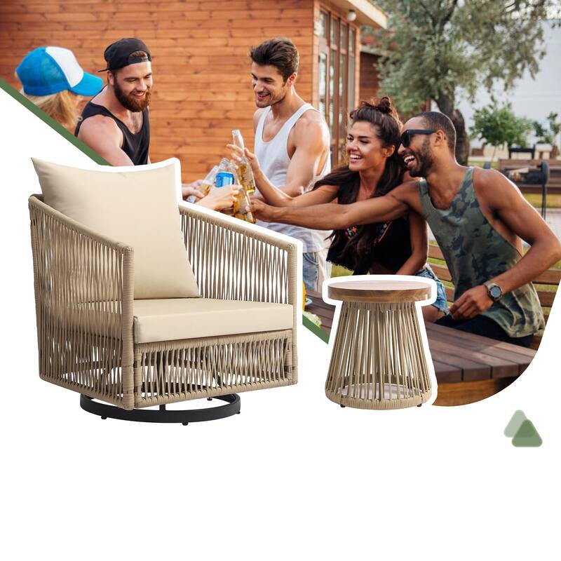 3-piece Cushioned Swivel Patio Wicker Furniture Set Outdoor Rattan Bistro Set