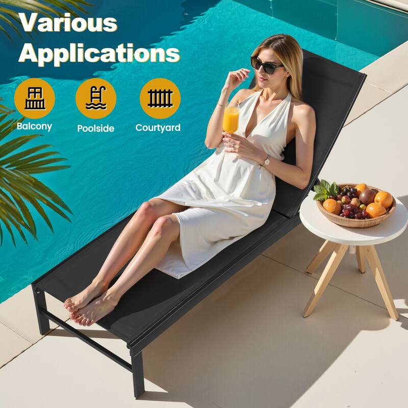 Outdoor Patio Aluminum 5-Position Adjustable Chaise lounge Chairs with Wheels