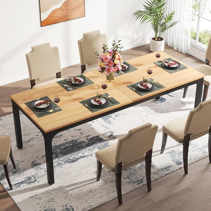 78.7" Rectangle Wood Dining Table, Long Kitchen Table for Living/Dining Room