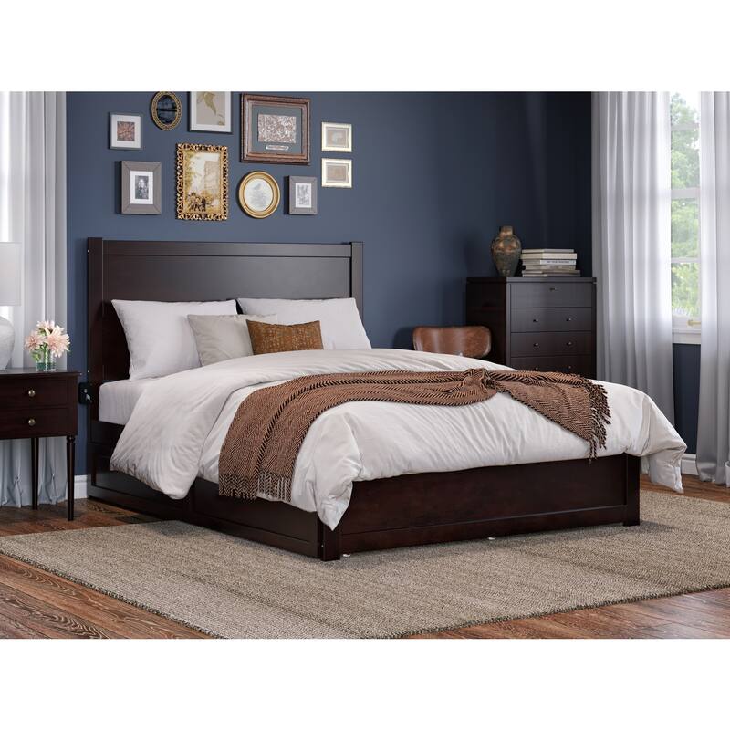 Modern Muse Bed with Trundle & Charging Station - Twin XL Platform Bed, Espresso Finish
