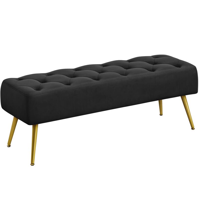 Yaheetech Upholstered Footstool Velvet Ottoman Button-Tufted Table Bench - 45"×16"×17" - Black