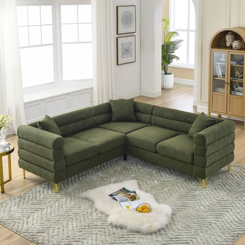 Mid Century Modern Fabric Symmetrical Corner Sectional Sofa with 3 Pillows for Living Room,Sofa-Deep Seating,Metal Legs
