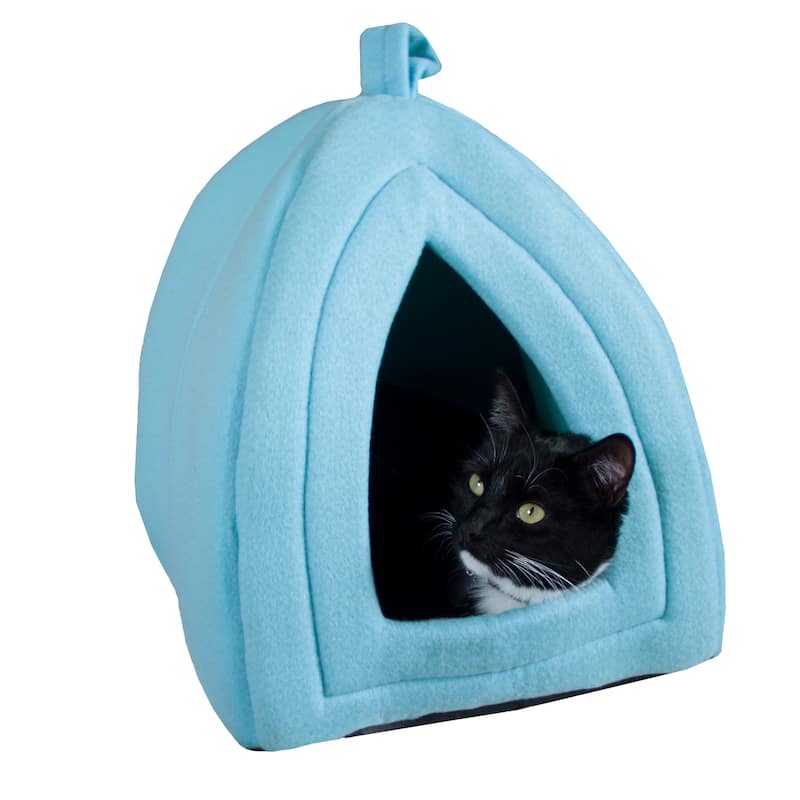 Petmaker Cozy Kitty House Cave Plush Cat Tent Bed with Removable Foam Cushion - Blue