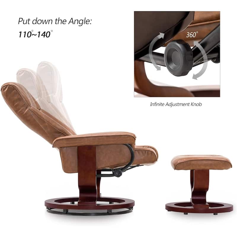 MCombo Set of 2 Swivel Recliner Chair with Wood Base and Ottoman