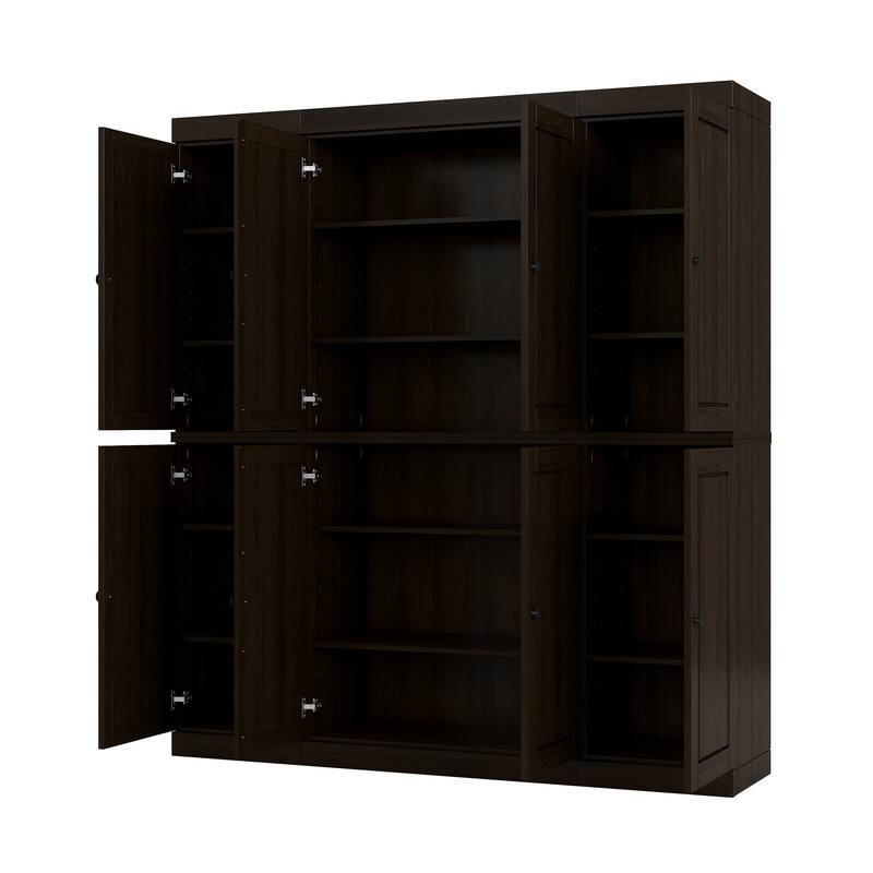 100% Solid Wood Tall Freestanding Kitchen Pantry Cabinet with Doors, Adjustable Shelves, Modular Storage, 65" W x 71.5" H - Espresso