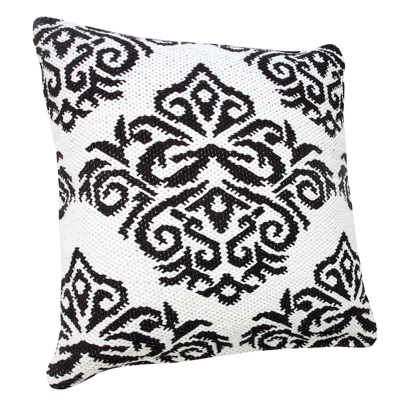 HomeRoots 20" X 20" White And Black 100% Cotton Damask Zippered Pillow