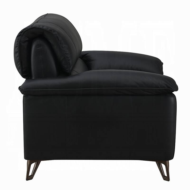 Bernie Accent Chair, Black Top Grain Leather, Bronze Metal, 43 Inch