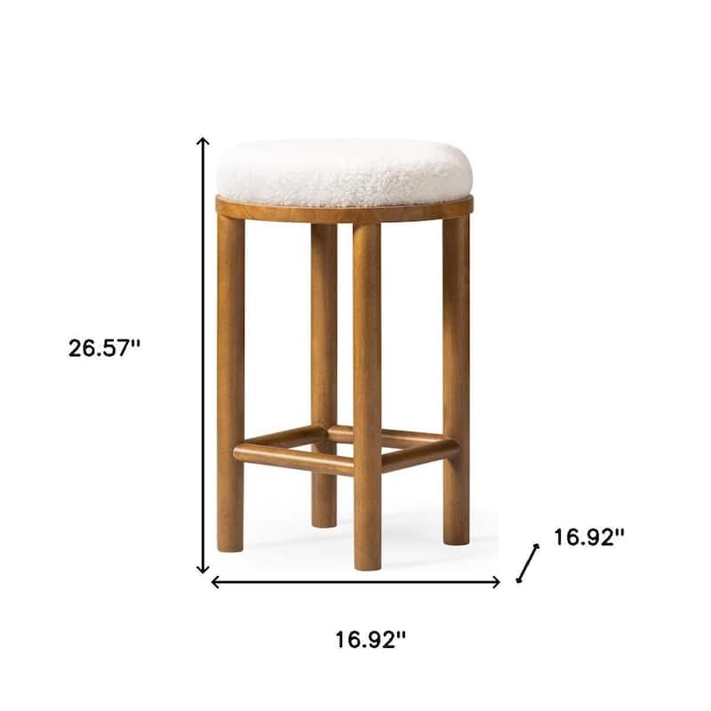 HomeRoots 27" White and Natural Boucle and Solid Wood Backless Counter Height Bar Chair