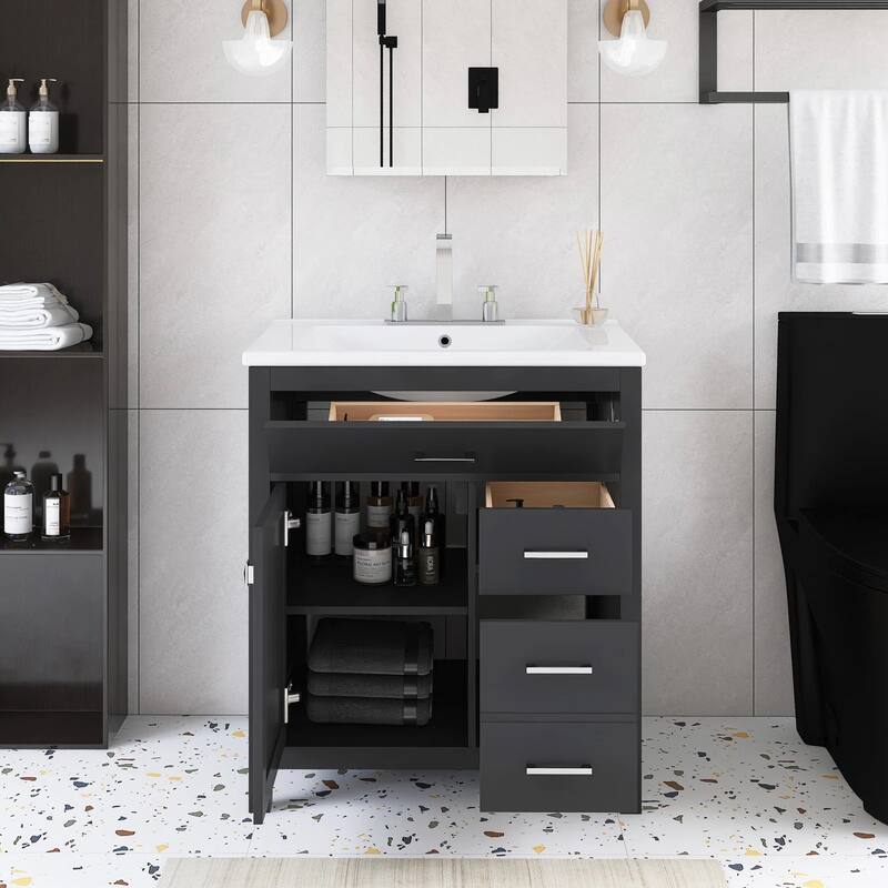 30 in. W x 18 in. D x 34 in. H Single Sink Freestanding Bath Vanity with White Ceramic Top