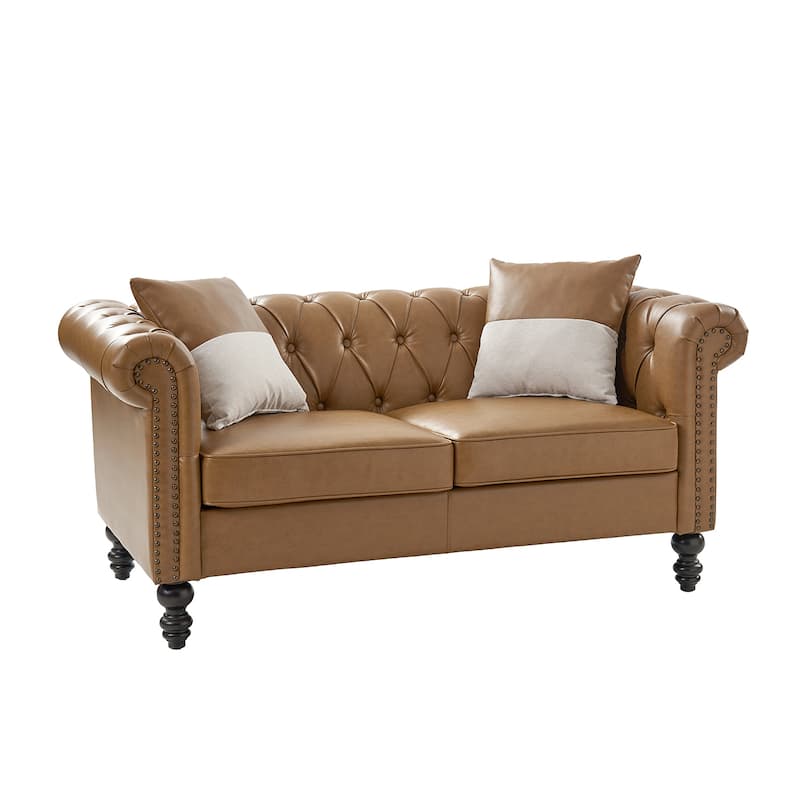 Faustina Traditional 62.2" Wide Leather Sofa with Solid Wood Legs