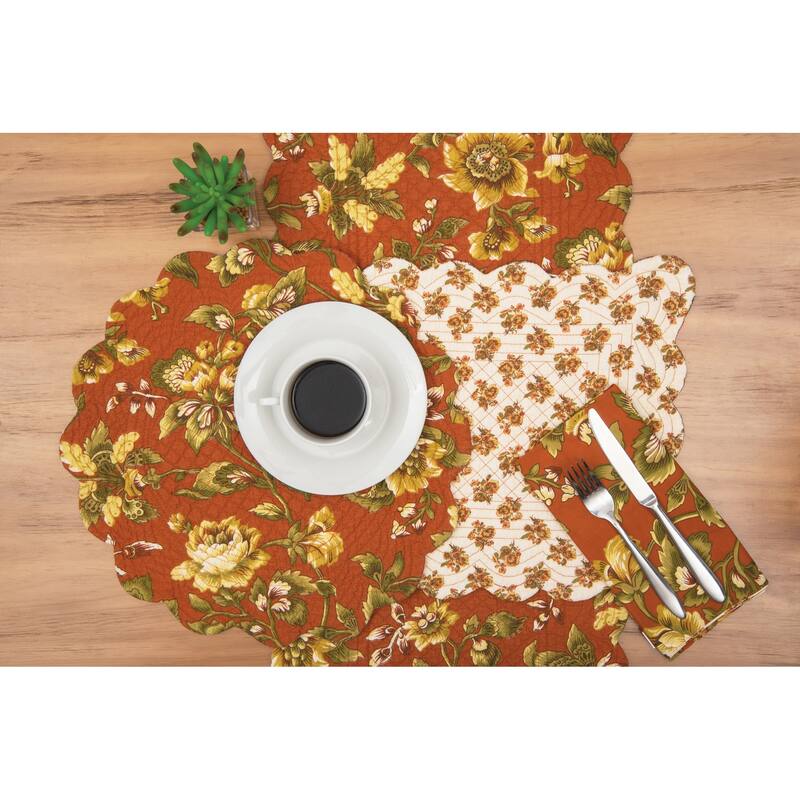 Estelle Round Quilted Reversible Floral Damask Placemat Set of 6 - Set of 6