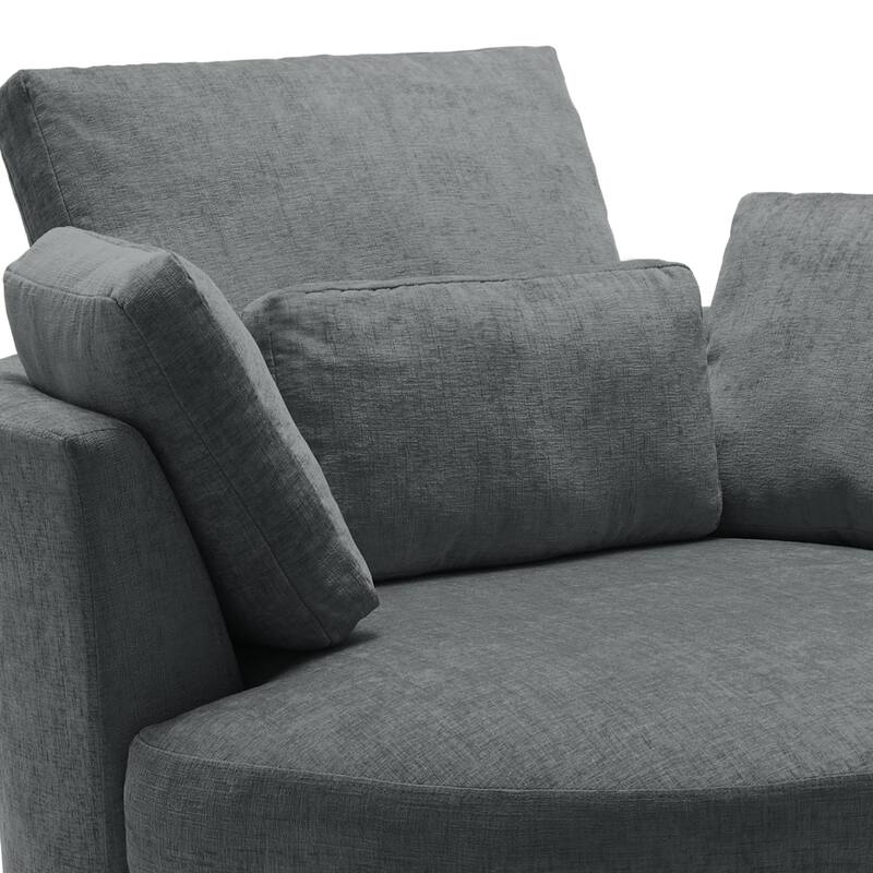 Upholstered Barrel Swivel Chairs with Moon Ottoman (Set of 2)
