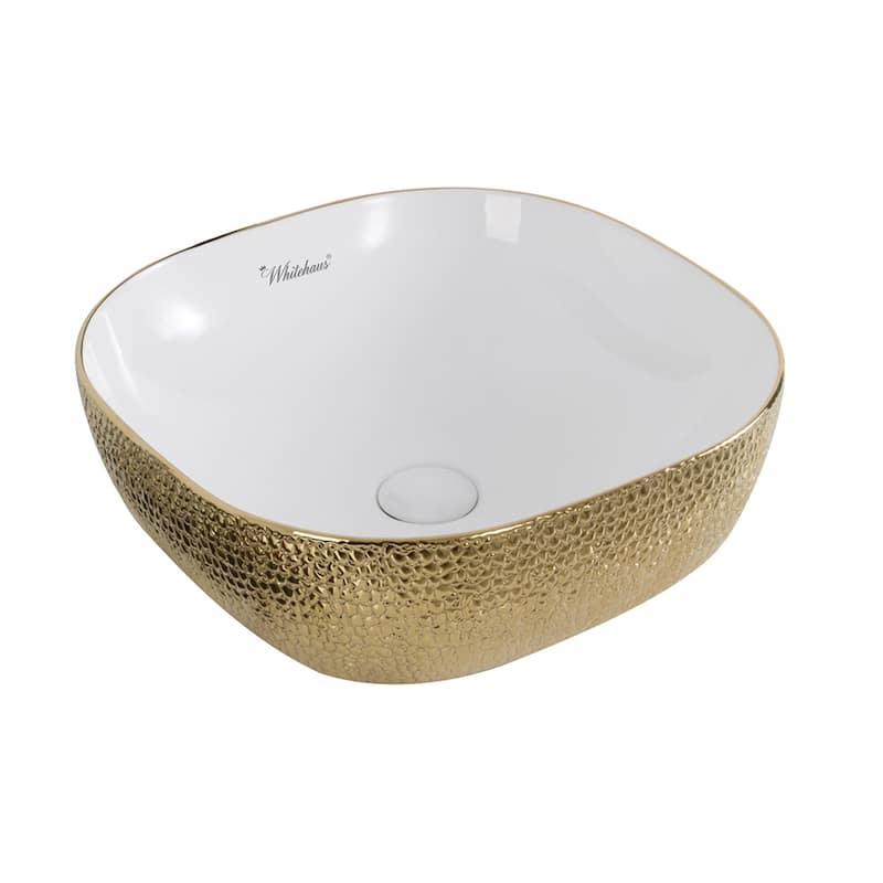 Whitehaus Isabella Plus 16-5/8" Vitreous China Vessel Bathroom Sink - White/Gold