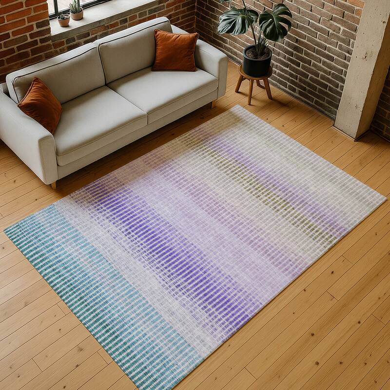 Machine Washable Indoor/ Outdoor Contemporary Stripes Chantille Rug