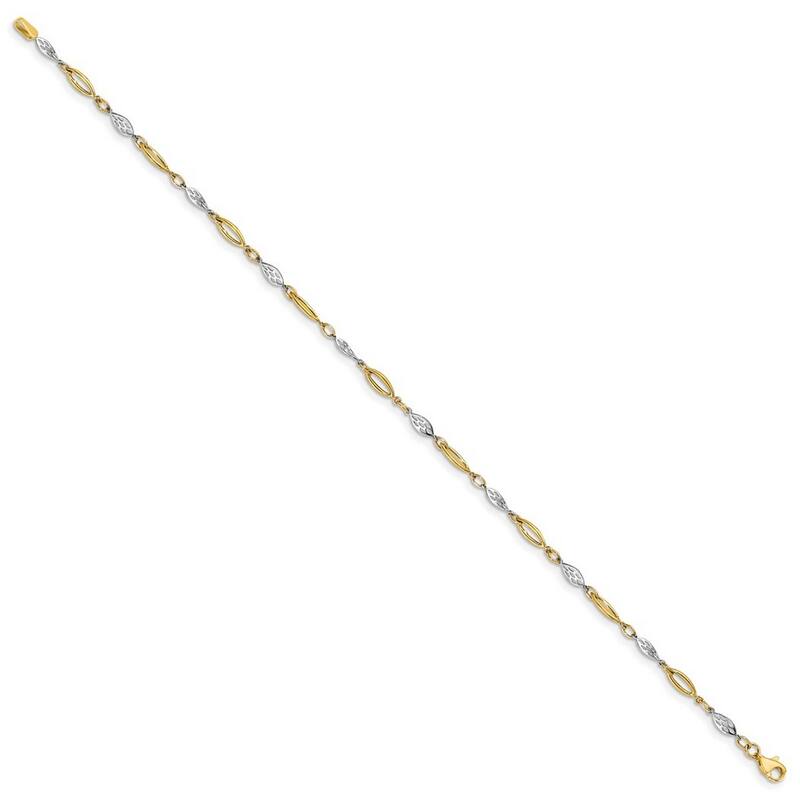 Curata 14k Two tone Gold Fancy Bead Twist Link Anklet 10 Inch