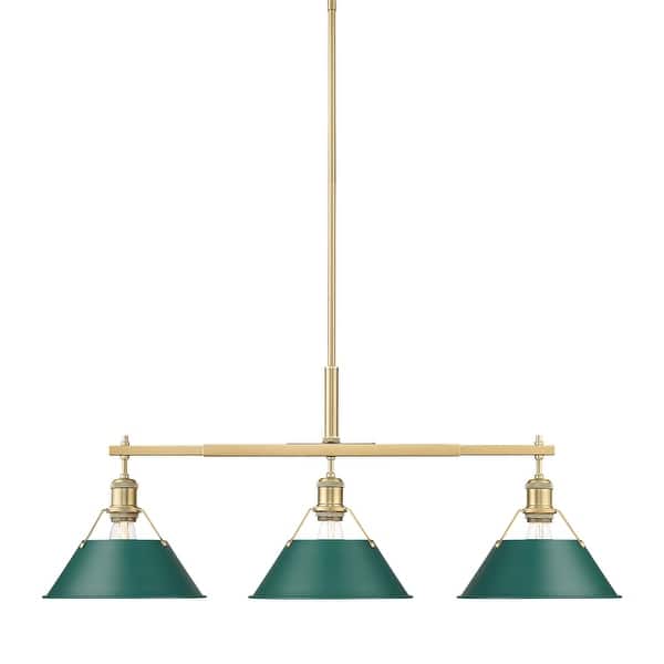 slide 2 of 2, Golden Lighting 3306-LP BCB Orwell 3 Light 36" Wide Linear Pendant Brushed Champagne Bronze / Pine Green Shades