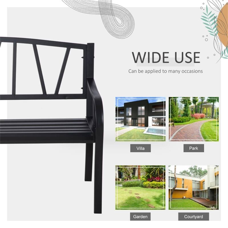 Outdoor Steel Garden Bench with V Shaped Backrest Two Seat Patio Bench for Yard Porch and Balcony - 50" L x 23.5" W x 34.25" H