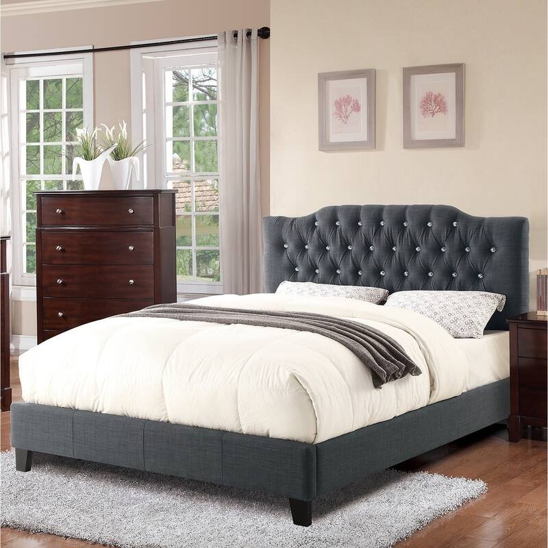 Queen Size Polyfiber Upholstered Panel Bed with Tufted Headboard and Modern Design
