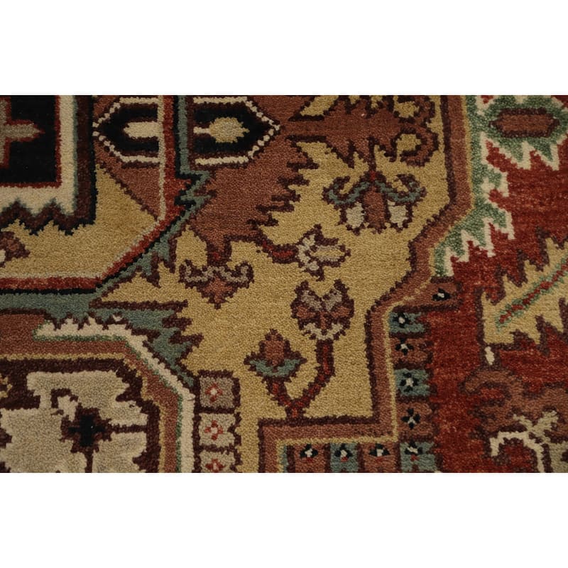 Hand Knotted Oriental 100% Wool Carpet Traditional Medallion Oranges & Rust Heriz (serapi) Area Rug - 14' 9'' X 11' 8''