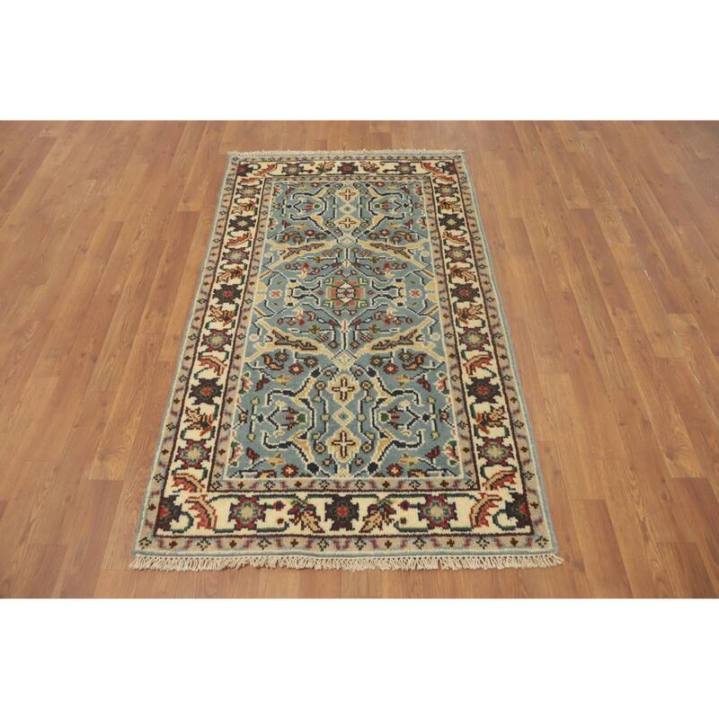 Hand-knotted Transitional Wool Carpet Blue Oushak Rug Oriental Carpet Floral Area Rug Oriental Carpet - 5' 0'' X 2' 11''