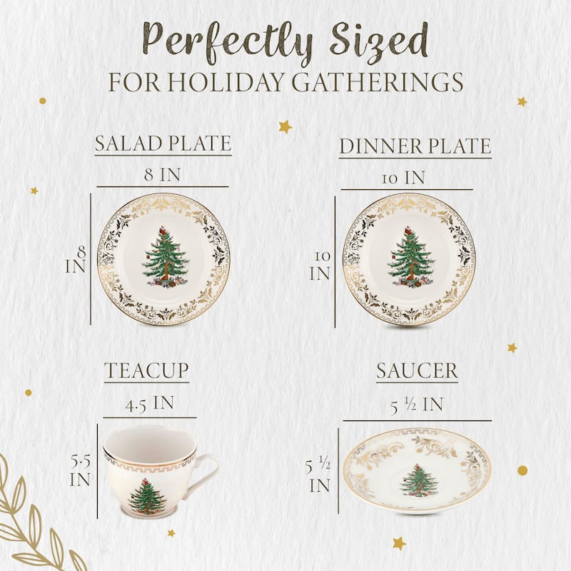 Spode Christmas Tree Gold 4 Piece Place Setting - 11.2" L x 3.5" W x 11.2" H