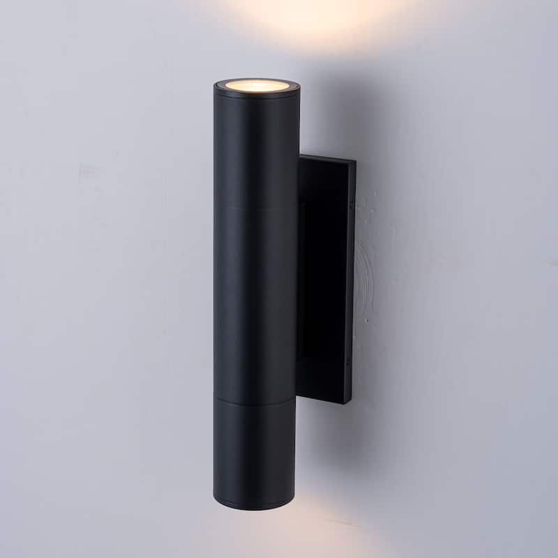 4.5" Modern Black/Gold Cylinder Integrated LED 3000K Up and Down Waterproof Outdoor Wall Armed Sconce
