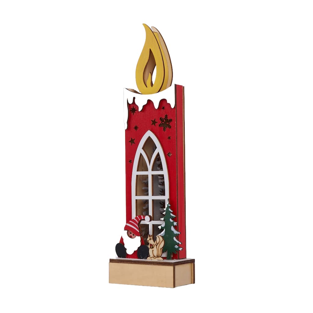 Merry Christmas Wooden Candle Light-Up Decor - Festive Seasonal Home Ornament - 1.96'H X 3.54'W X 12.44'D