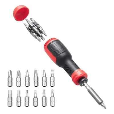 Black and Red CR-V Steel 13-in-1 Magnetic Screwdriver Set with Electroplated Bits - 1.42 x 8.27 in