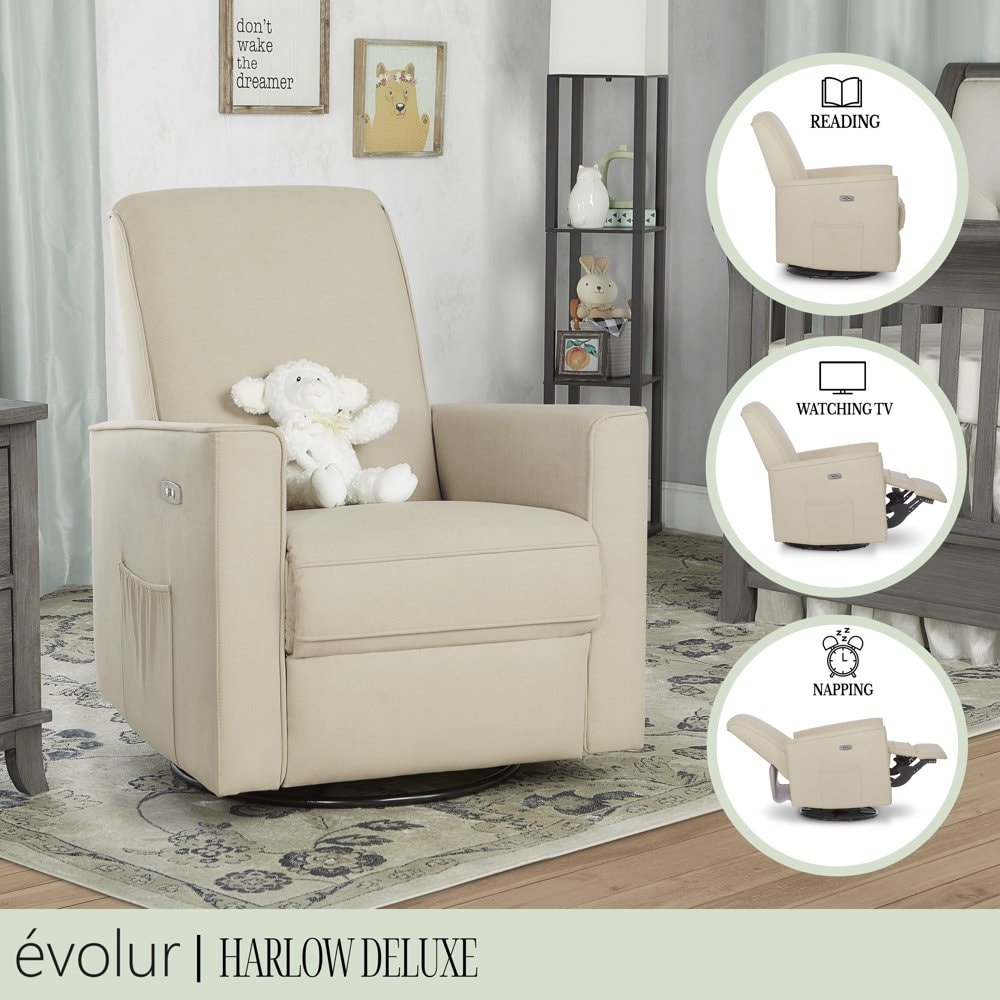 Evolur Harlow Deluxe Glider with Massager | Recliner | Rocker Charcoal