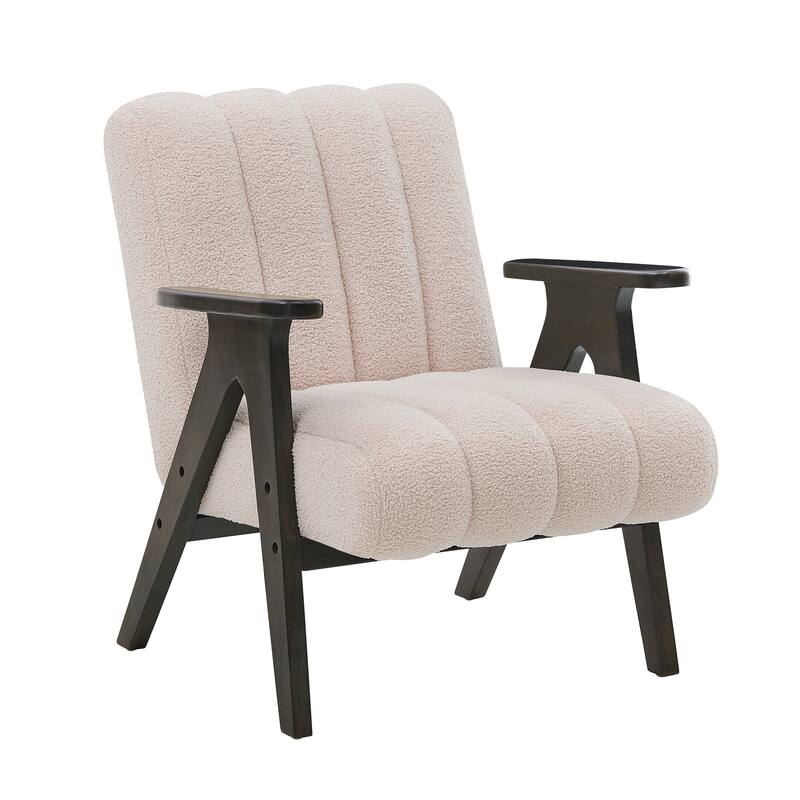 Beige Unique Reading Chair Dining Chair with Wooden Armrests, Decorative Chair Corner Chair Dressing Chair Padded Chair - Beige