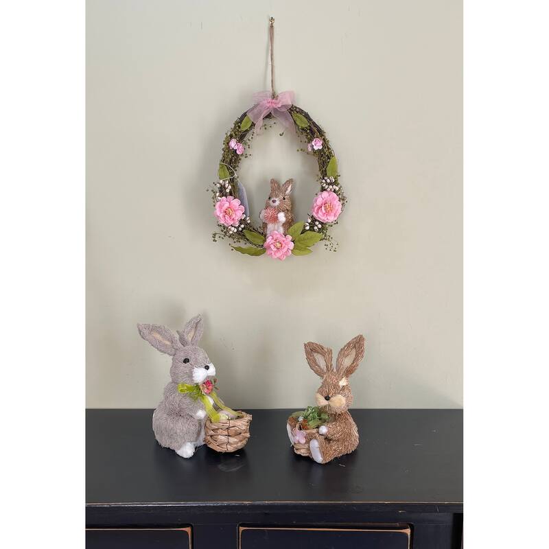 12" Easter Wreath w/ Sisal Bunny and Flowers - 12