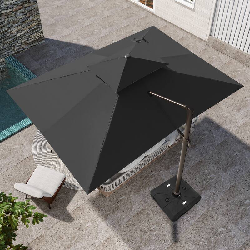Pellebant 10 X 13 Ft Outdoor Patio Cantilever Umbrella with Base - Black-WithBase