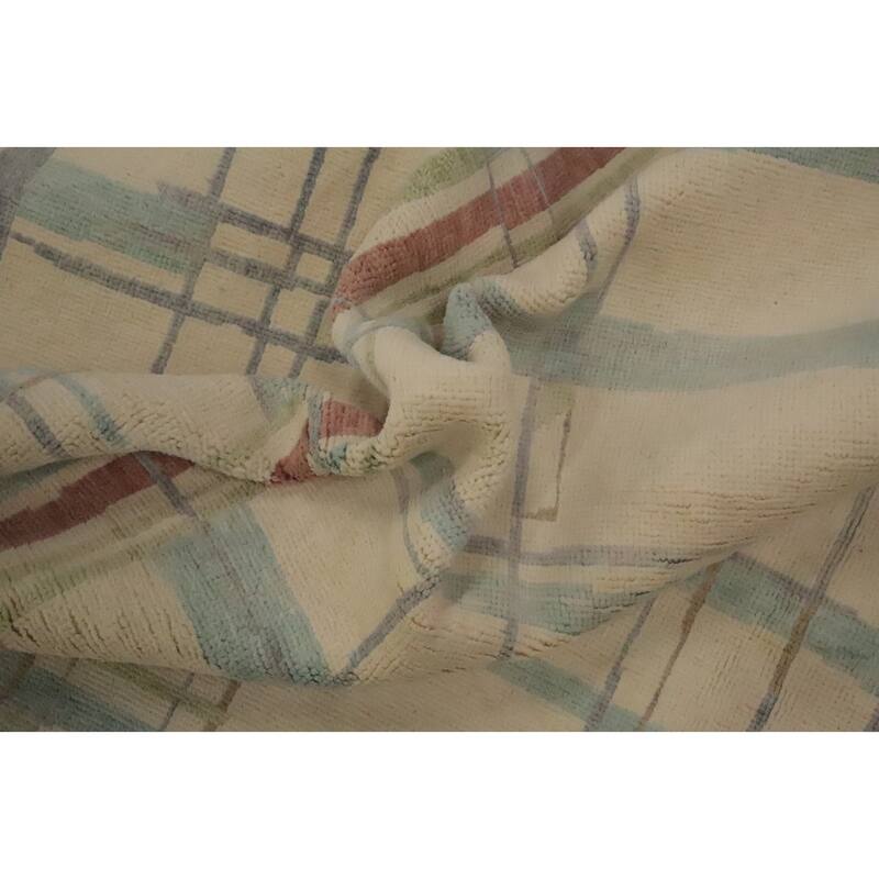 Hand Knotted Oriental 100% Wool Carpet Modern Geometric Beige & Ivories Gabbeh Area Rug - 12' 0'' X 9' 3''